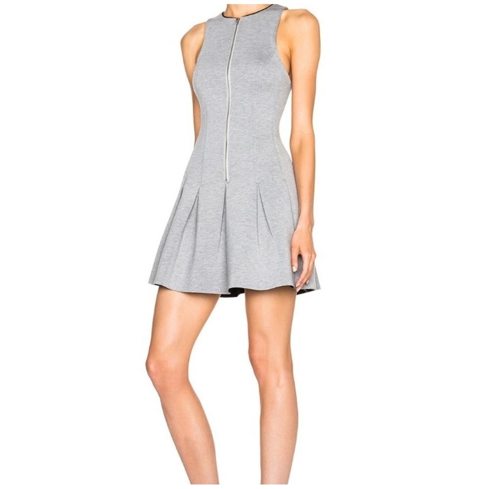 T by Alexander Wang Grey Sleeveless Pleated Skater Mini Dress Medium - Picture 2 of 6